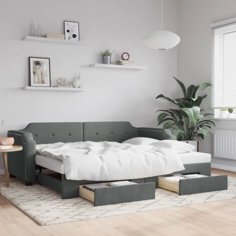 Sofá cama nido con cajones tela gris oscuro 80x200 cm vidaXL