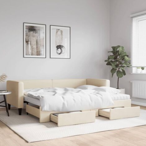 Sofá cama nido con cajones tela color crema 80x200 cm vidaXL