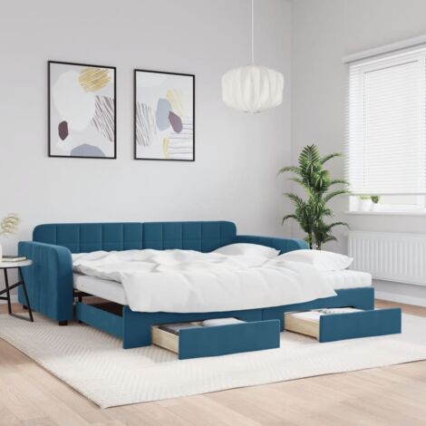Sofá cama nido con cajones terciopelo azul 100x200 cm vidaXL