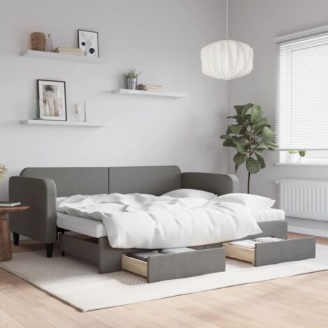 Sofá cama nido con cajones tela gris oscuro 90x200 cm vidaXL
