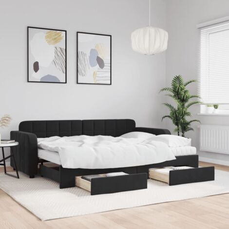 Sofá cama nido con cajones terciopelo negro 80x200 cm vidaXL