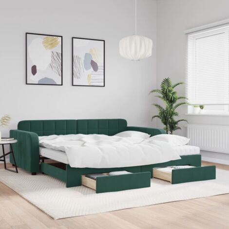 Sofá cama nido con cajones terciopelo verde oscuro 100x200 cm vidaXL (1/5)