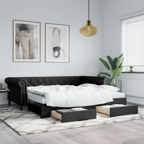 Sofá cama nido con cajones cuero sintético negro 90x200 cm vidaXL