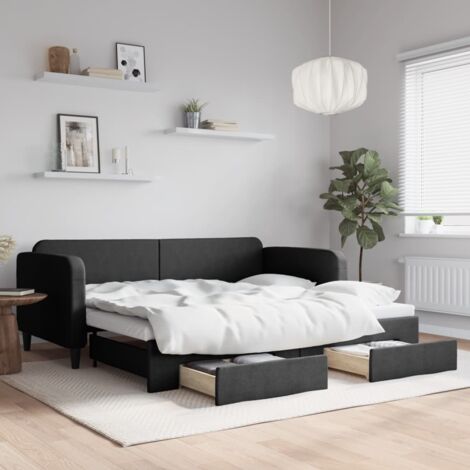 Sofá cama nido con cajones tela negro 90x190 cm vidaXL