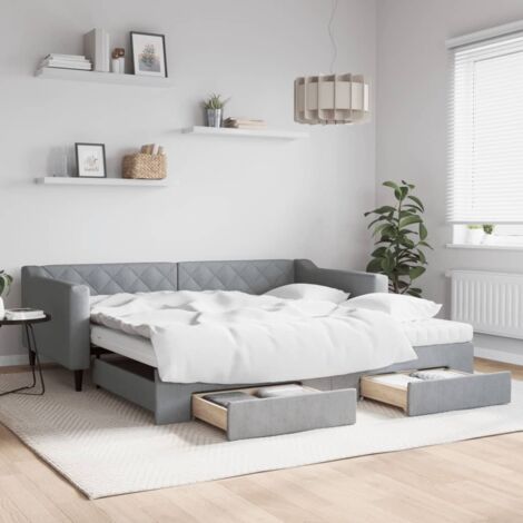 Sofá cama nido con cajones tela gris claro 100x200 cm vidaXL