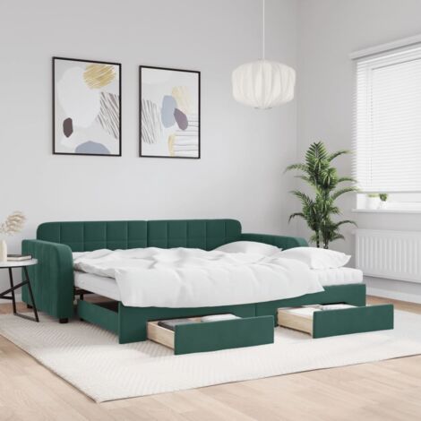 Sofá cama nido con cajones terciopelo verde oscuro 90x200 cm vidaXL