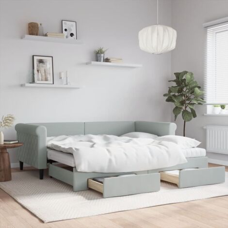 Sofá cama nido con cajones terciopelo gris claro 90x190 cm vidaXL