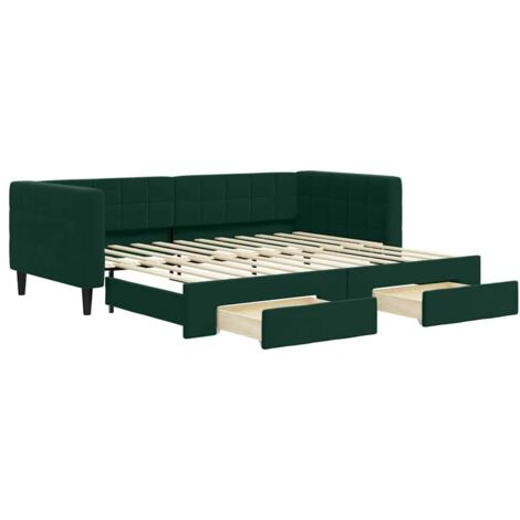 Sofá cama nido con cajones terciopelo verde oscuro 90x200 cm vidaXL