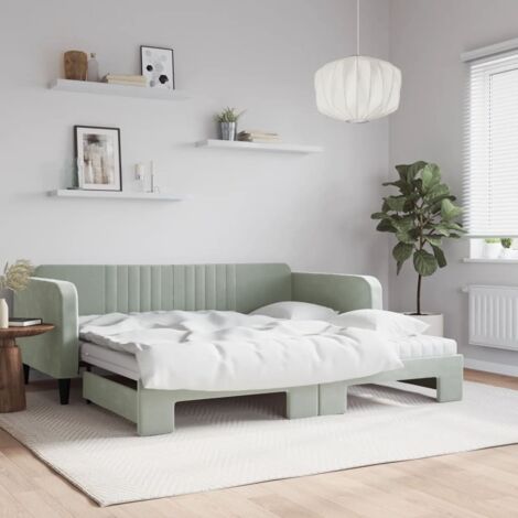 Sofá cama nido con colchón terciopelo gris claro 100x200 cm vidaXL