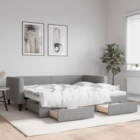 Sofá cama nido con cajones tela gris claro 90x190 cm vidaXL