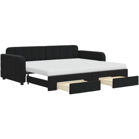 Sofá cama nido con cajones terciopelo negro 90x200 cm vidaXL