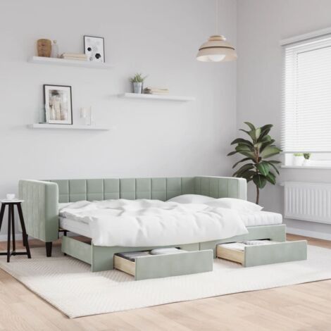 Sofá cama nido con cajones terciopelo gris claro 80x200 cm vidaXL