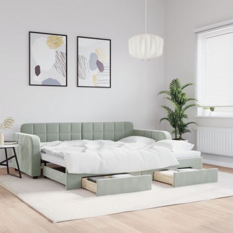Sofá cama nido con cajones terciopelo gris claro 90x190 cm vidaXL
