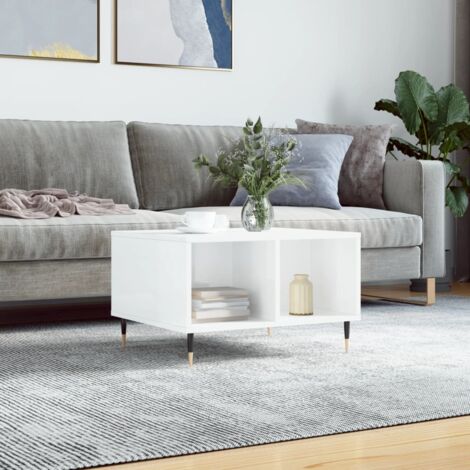 Mesa de centro madera contrachapada blanco brillo 60x50x36,5 cm vidaXL