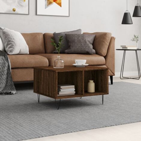 Mesa de centro madera contrachapada marrón roble 60x50x36,5 cm vidaXL