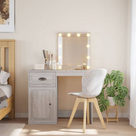 Tocador con luces LED gris Sonoma 90x42x132,5 cm vidaXL