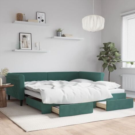 Sofá cama nido con cajones terciopelo verde oscuro 100x200 cm vidaXL