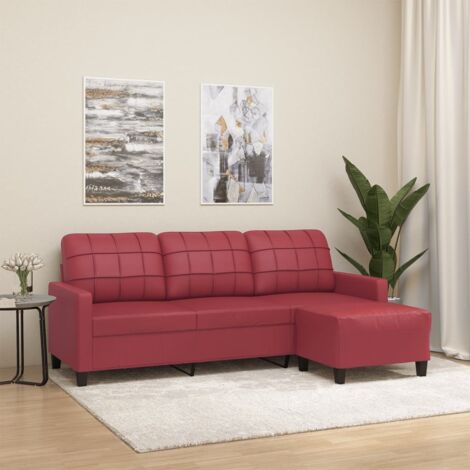 Sofá de 3 plazas con taburete cuero sintético rojo tinto 180 cm vidaXL