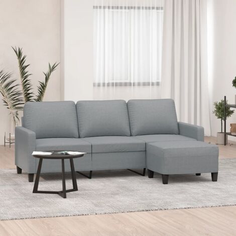 Sofá de 3 plazas con taburete de tela gris claro 180 cm vidaXL