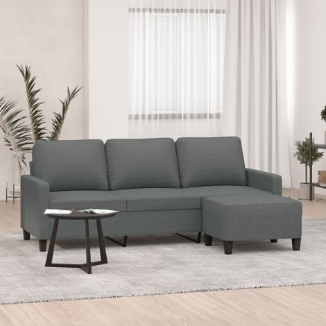 Sofá de 3 plazas con taburete de tela gris oscuro 180 cm vidaXL