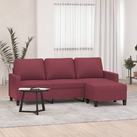 Sofá de 3 plazas con taburete de tela rojo tinto 180 cm vidaXL
