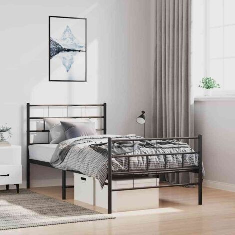 Estructura cama sin colchón con estribo metal negro 100x200 cm vidaXL (1/5)