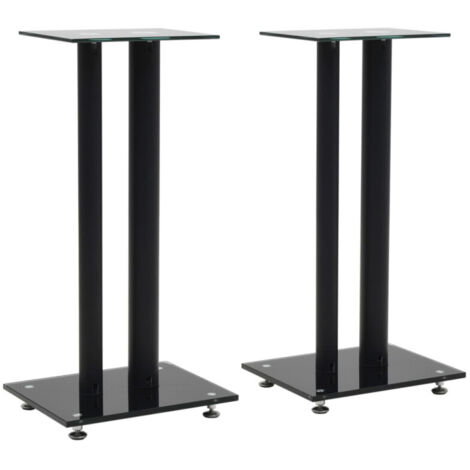Soportes altavoz vidrio templado diseño 2 pilares negro 2 uds vidaXL