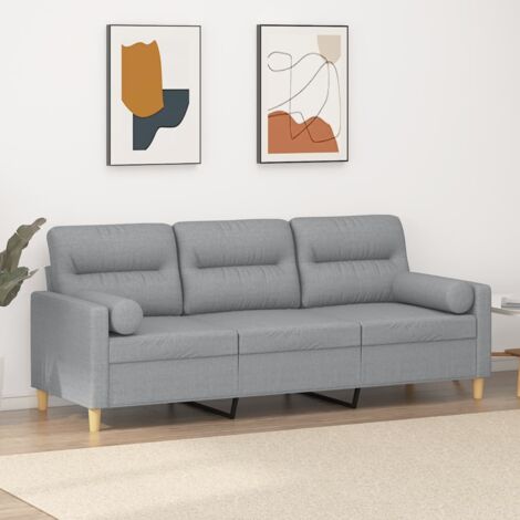 Sofá de 3 plazas con cojines tela gris claro 180 cm vidaXL