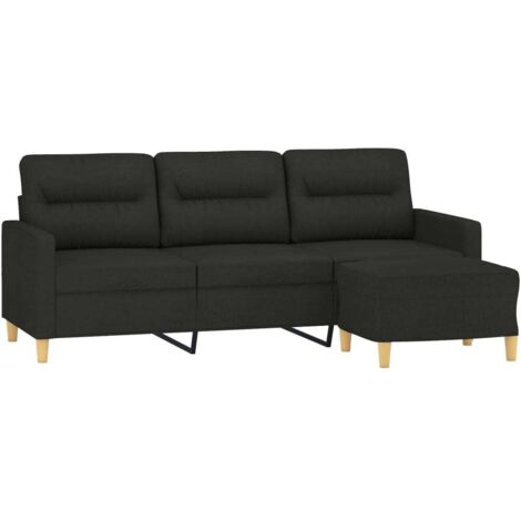 Sofá de 3 plazas con taburete de tela negro 180 cm vidaXL