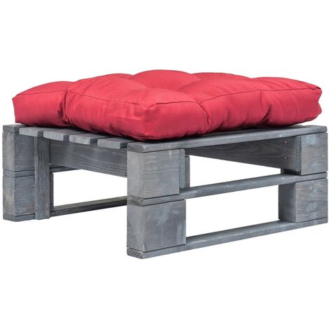 Otomana de palés para jardín madera gris y cojín rojo vidaXL