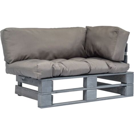 vidaXL Sofá de jardín de palés cojines grises madera de pino - Gris