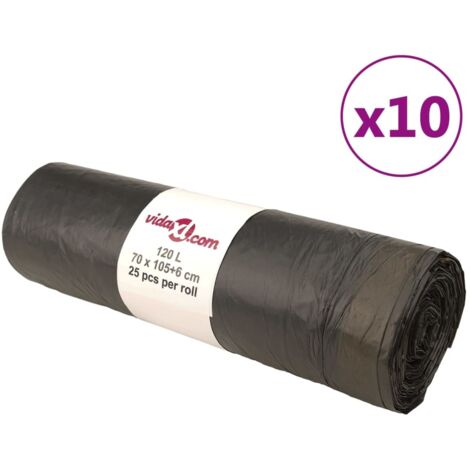 Bolsas de basura con cierre de cordón 250 unidades negras 120 l vidaXL
