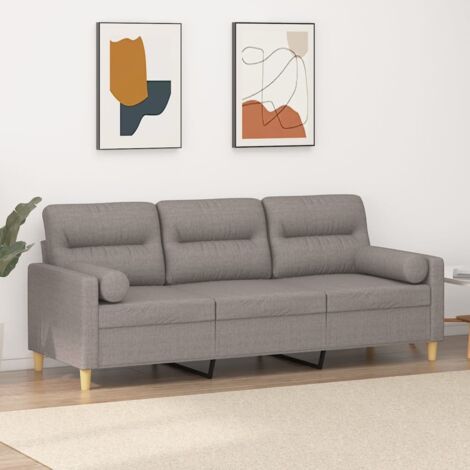 Sofá de 3 plazas con cojines tela gris taupe 180 cm vidaXL (1/5)