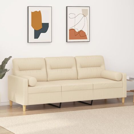 Sofá de 3 plazas con cojines tela color crema 180 cm vidaXL