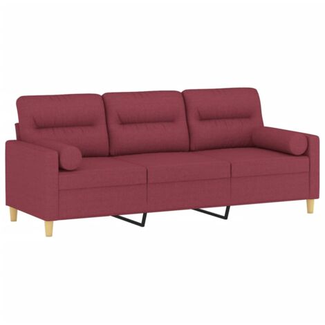 Sofá de 3 plazas con cojines tela rojo tinto 180 cm vidaXL
