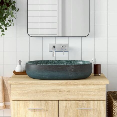Lavabo sobre encimera ovalado cerámica turquesa 59x40x14 cm vidaXL