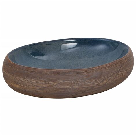Lavabo sobre encimera ovalado cerámica marrón y azul 59x40x15cm vidaXL