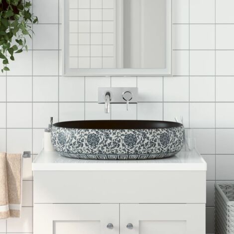 Lavabo sobre encimera ovalado cerámica negro y azul 59x40x14 cm vidaXL