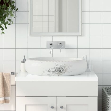Lavabo sobre encimera ovalado cerámica blanco 59x40x15 cm vidaXL