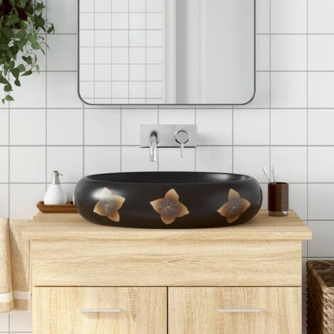 Lavabo sobre encimera ovalado cerámica negro y azul 59x40x15 cm vidaXL