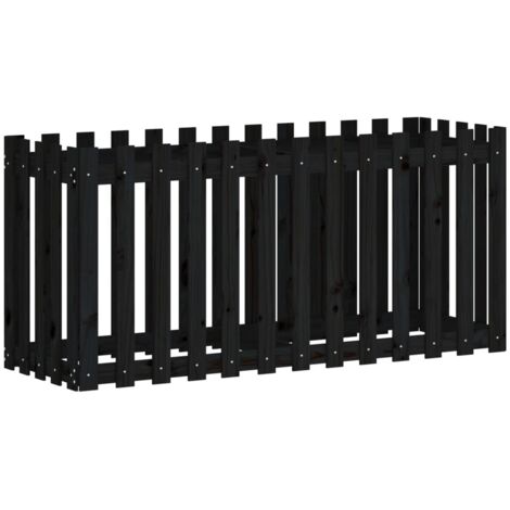 Arriate elevado jardín con valla madera pino negro 150x50x70cm vidaXL