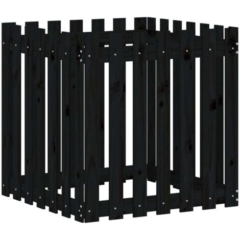 Jardinera diseño de valla madera maciza pino negra 70x70x70 cm vidaXL