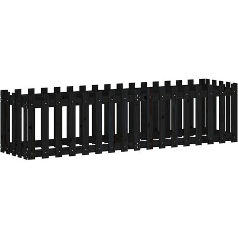 Arriate elevado jardín con valla madera pino negro 200x50x50cm vidaXL