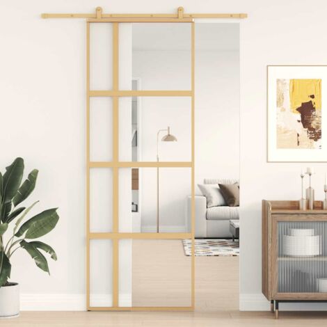 Puerta corredera dorada de vidrio ESG transparente y aluminio vidaXL