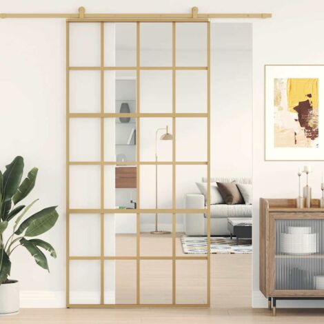 Puerta corredera dorada de vidrio ESG transparente y aluminio vidaXL