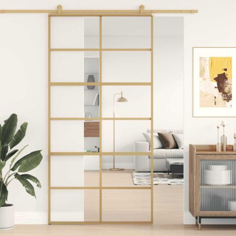 Puerta corredera dorada de vidrio ESG transparente y aluminio vidaXL