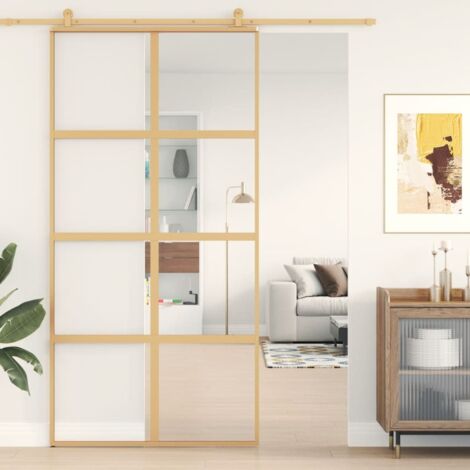 Puerta corredera dorada de vidrio ESG transparente y aluminio vidaXL