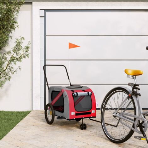 Remolque de bicicleta mascotas hierro tela Oxford rojo gris vidaXL