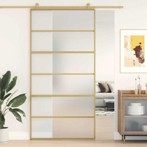 Puerta corredera dorada de vidrio ESG esmerilado y aluminio vidaXL