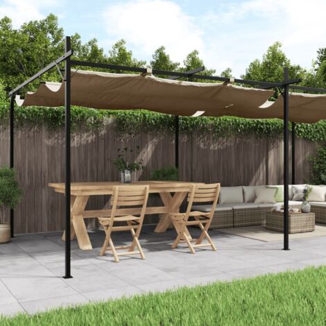 Pérgola con cubierta retráctil gris taupe 589x292x230 cm vidaXL